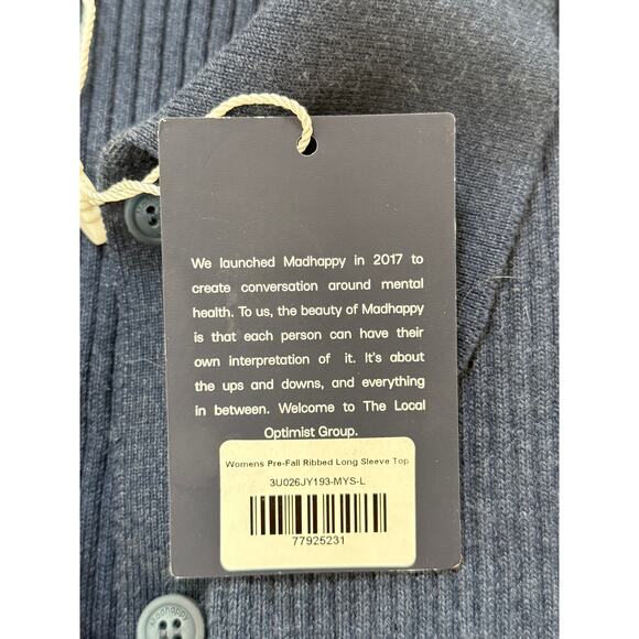 (L) NWT Madhappy Women's Pre Fall Ribbed Long Sleeve Cardigan Navy - Picture 4 of 6